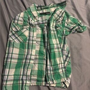 Green & White Plaid Button-Up Shirt boys size 5